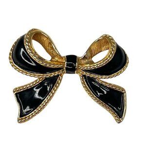 Vintage KJL for AVON Black & Gold Bow Scarf Clip Kenneth Lane K.J.L.